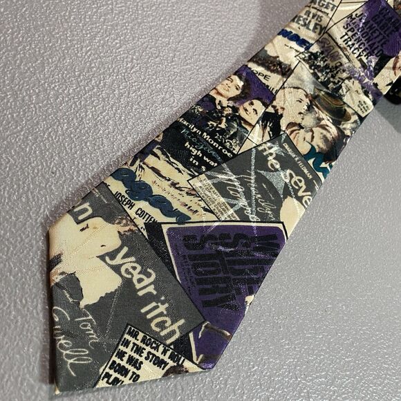 Vintage ENVOY Mens Tie Necktie Limited Edition Hollywood Black Purple 55.5" USA - Picture 12 of 12